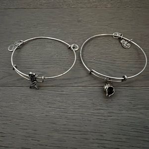 Alex and Ani Mermaid Slider Charm & Conch Shell Charm Bangle Bracelet Duo